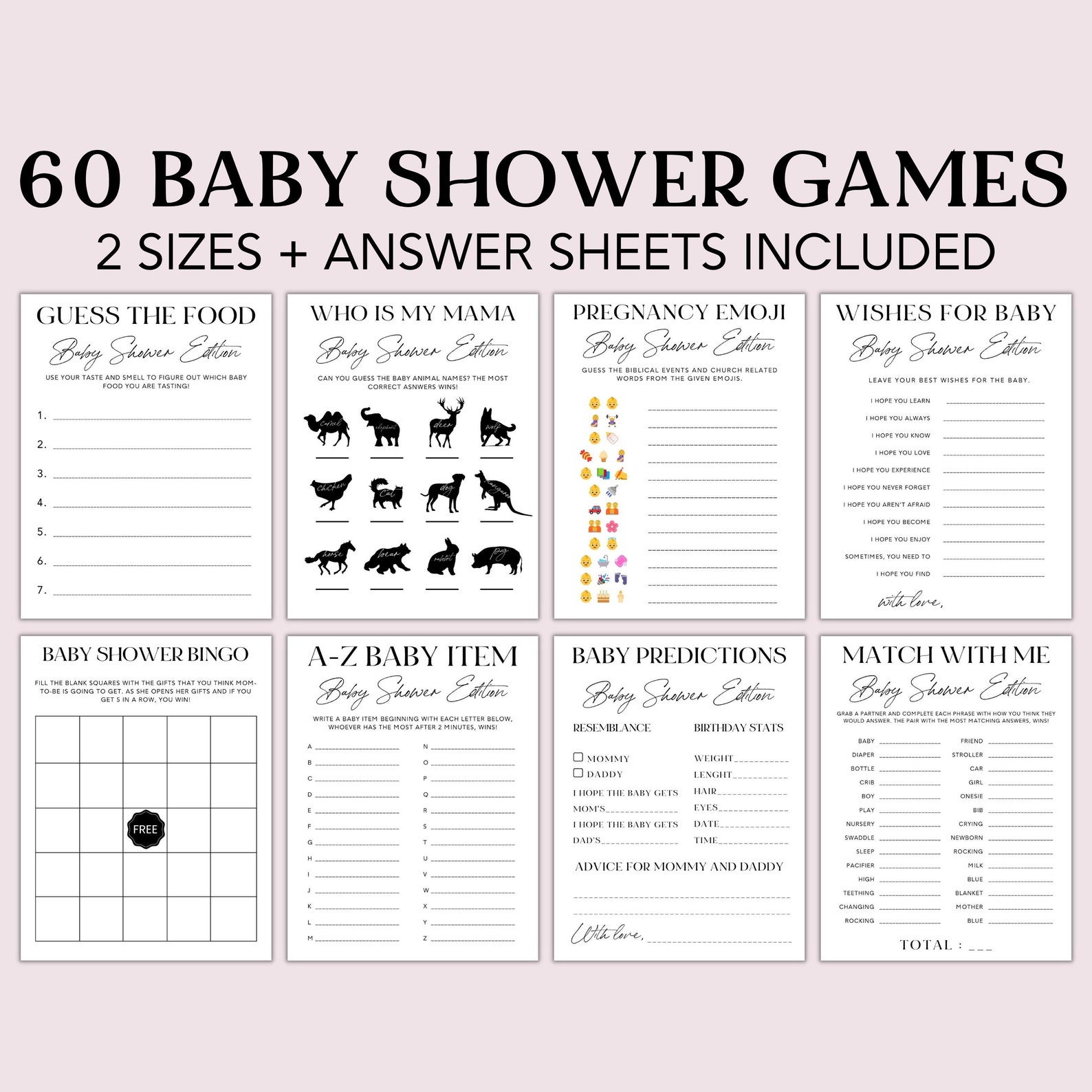 Editable Baby Shower Games Bundle, Baby Shower Games, Baby Shower Party