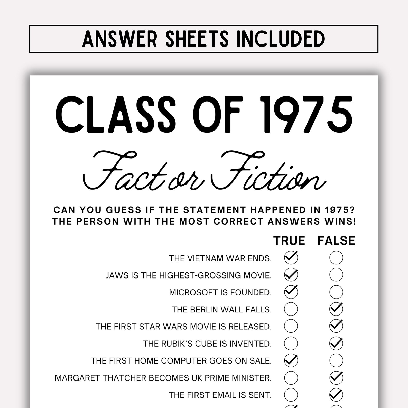 Class of 1975 Bundle, 50th Class Reunion Printable, Class Reunion Games ...