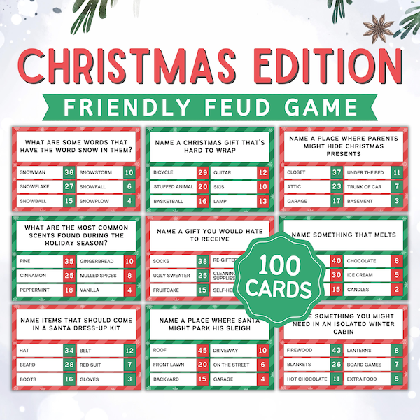 Juego de peleas amistosas navideñas: Trivial imprimible para la familia (PDF)