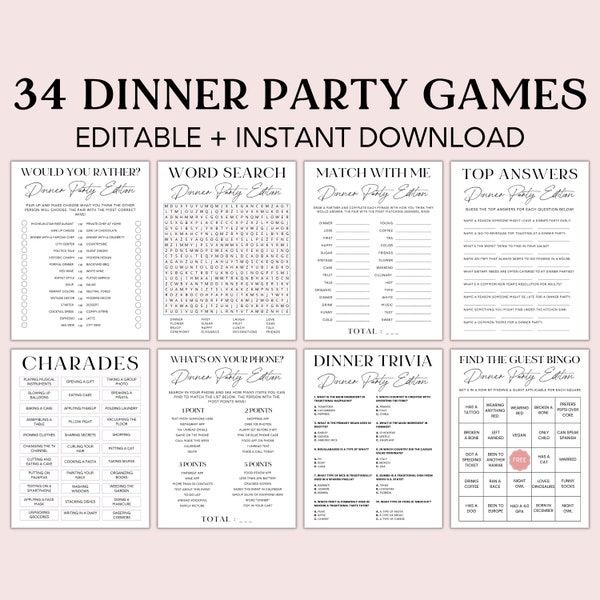 Dinner Party Games, Printable Dinner Party Games, Dinner Games, Dinner Table Games, Icebreaker Game, Happy Hour Games, Work Party Game, DP1