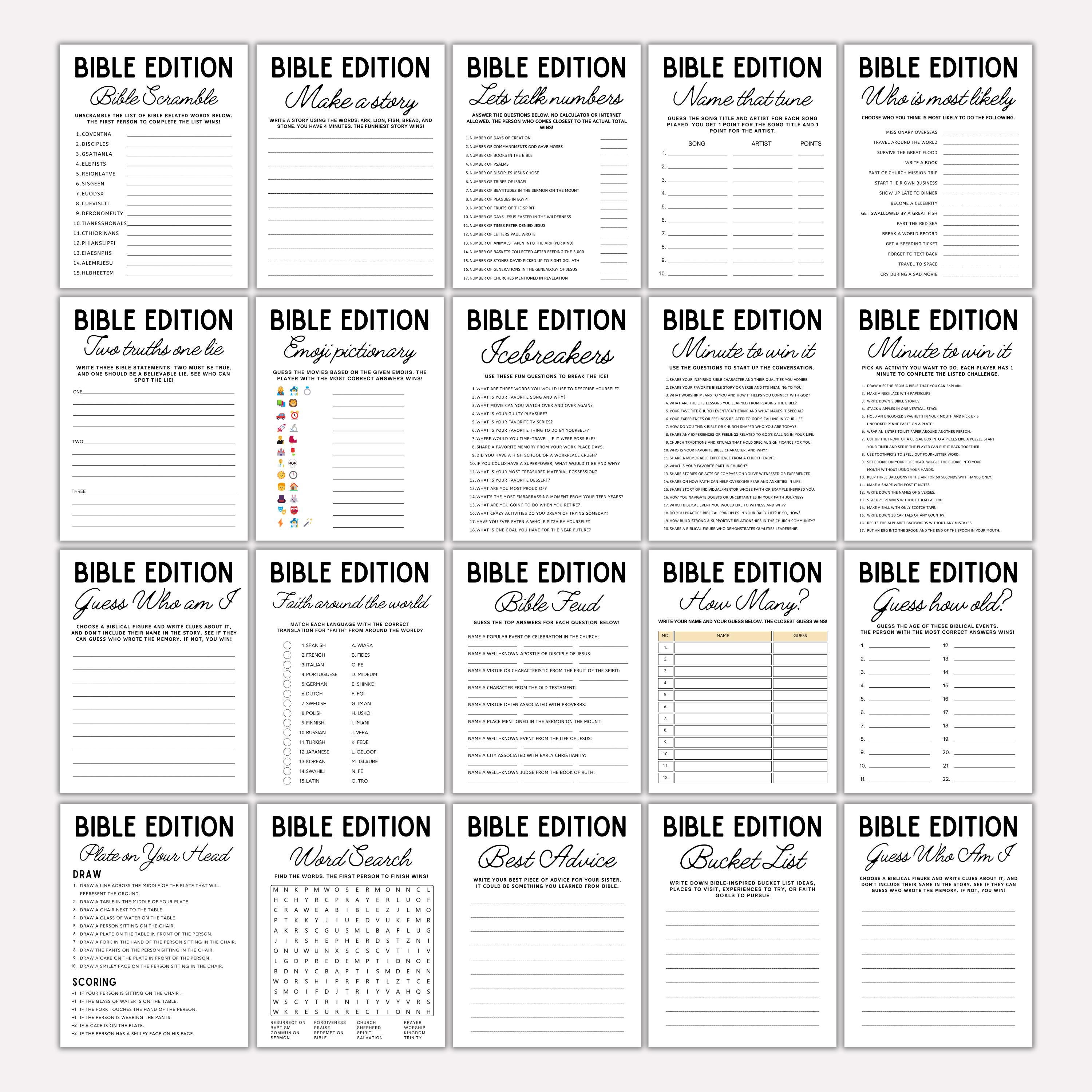 Editable Bible Games Bundle, Christian Youth Group, Church Game for ...