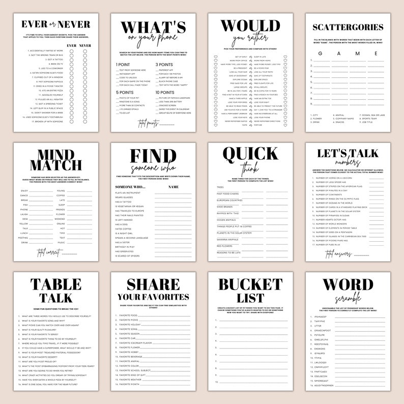 Icebreaker Games Bundle, Ice Breaker Questions, Office Party Games, Dinner Party Starters, Games