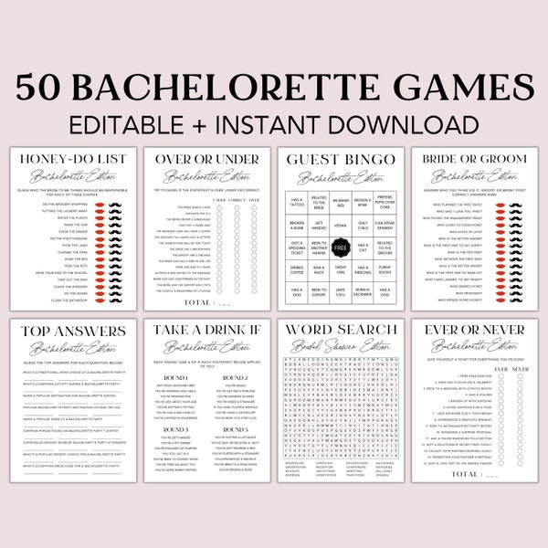 Bachelorette Games Bundle, Bachelorette  Games, Modern Minimalist Bachelorette Games, Editable, Bridal Party Canva