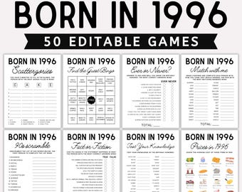 30th Birthday Party Games Bundle, Born in 1996, 1996 Birthday Games, 30th Birthday Games, Adult Party Games,