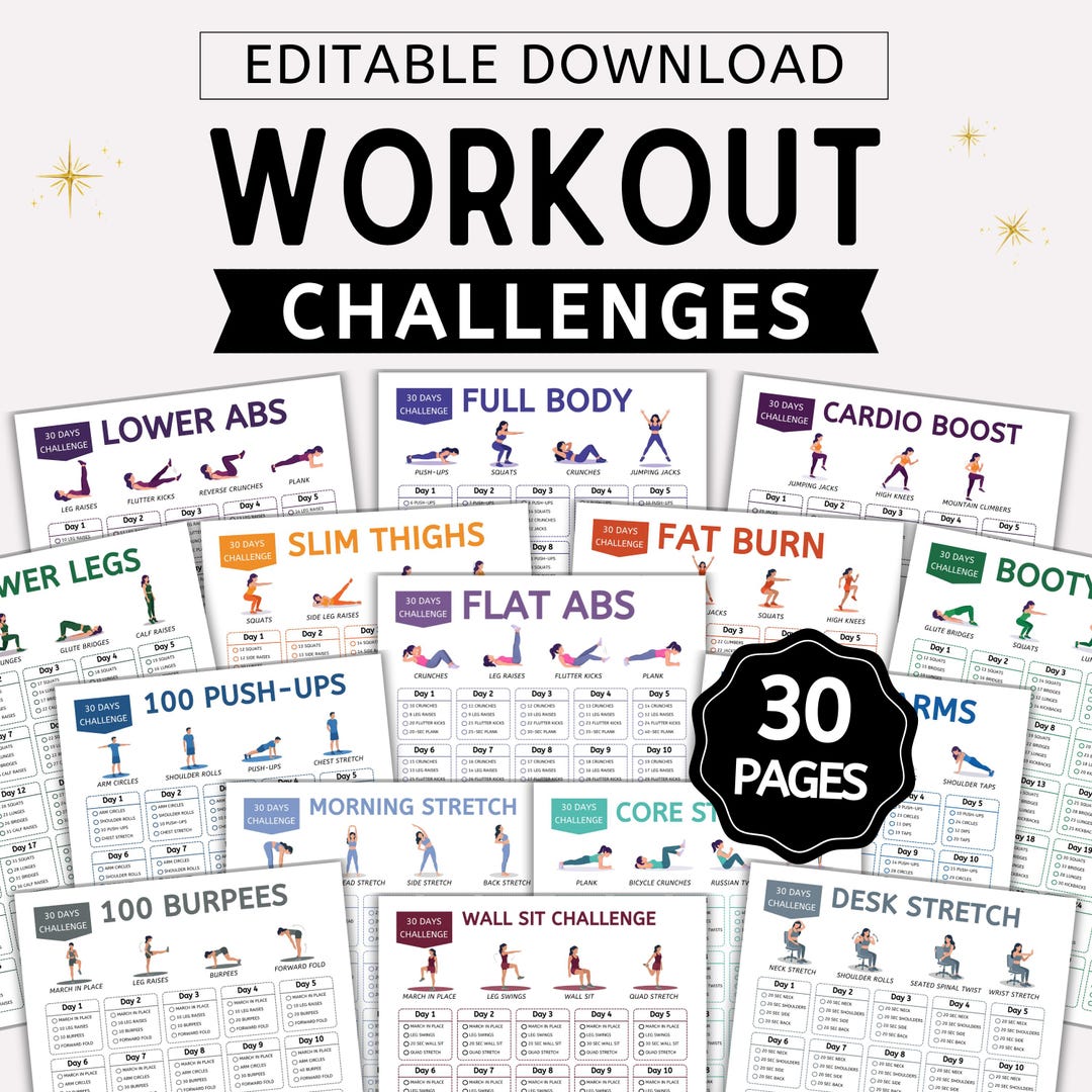 30 Workout Challenge Bundle: 30 Day Fitness Planner, Workout Tracker ...