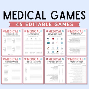 Editable Medical Games Bundle, Nurse Week, Hospital Party Games, Medical Games Party, Doctor games, Nursing Graduation Games