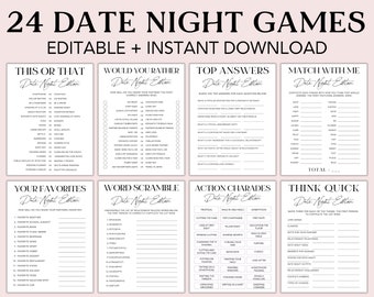 Lot modifiable de jeux pour un rendez-vous galant : 24 jeux pour couples imprimables (CANVA)