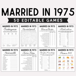 Pacchetto giochi per il 50° anniversario, giochi "Sposati nel 1975", attività per il 50° anniversario di matrimonio, giochi del 1975, modificabili