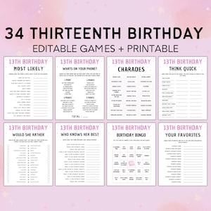 13th Birthday Party Games: Editable Teen Girl Bundle (Canva)