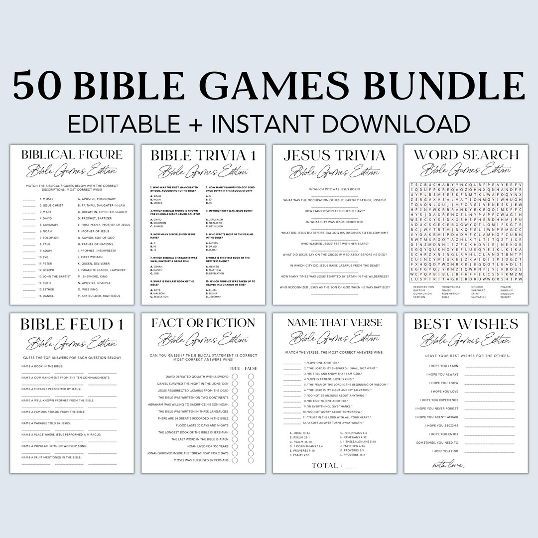 Editable Bible Games Bundle, Bible Trivia, Bible Games for Adults