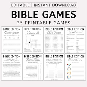 Redigerbart bibelspelspaket, kristen ungdomsgrupp, kyrkospel för vuxna, bibeltrivia-festaktiviteter, söndagsskola, kvinnoarbete