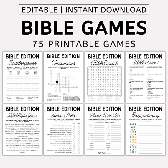 Editable Bible Games Bundle, Christian Youth Group, Church Game for Adults, Bible Trivia Party Activities, Sunday School, Women's Ministry