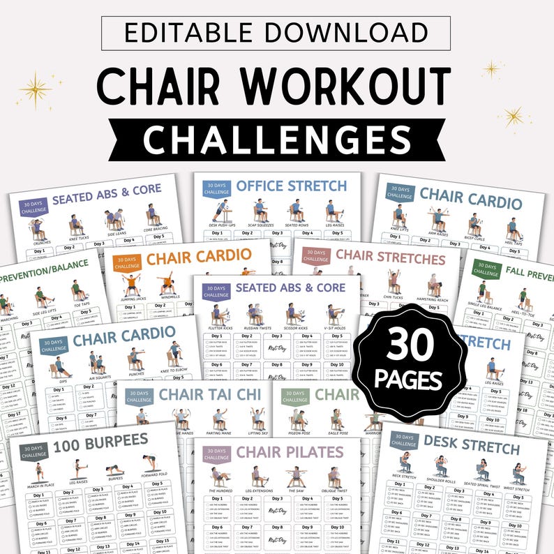 30 Chair Workout Challenge Bundle: 30 Day Fitness Planner, Workout ...