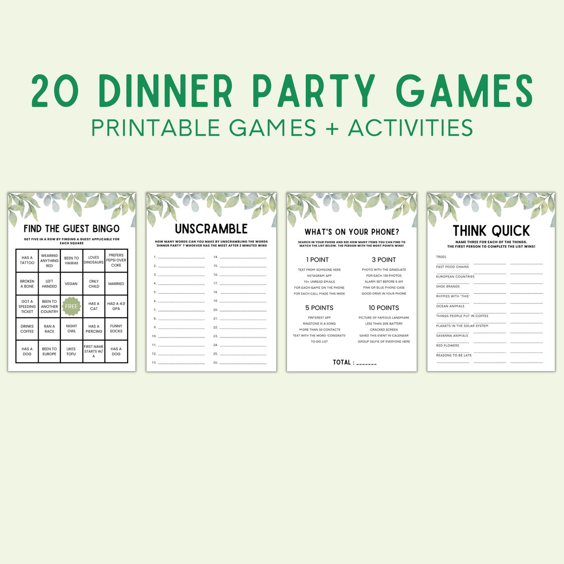 Dinner Party Games Printable Dinner Party Games Dinner - Etsy