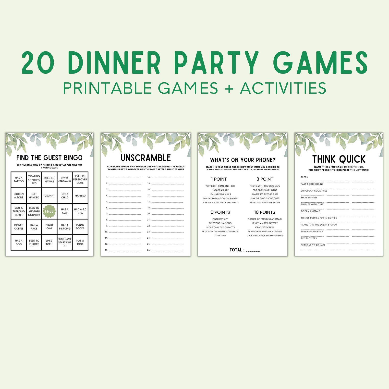 Dinner Party Games Printable Dinner Party Games Dinner Etsy
