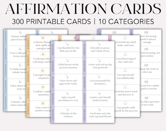 300 Tarjetas de Afirmación Imprimibles: Positividad Diaria (Descarga Digital, Archivos PDF)