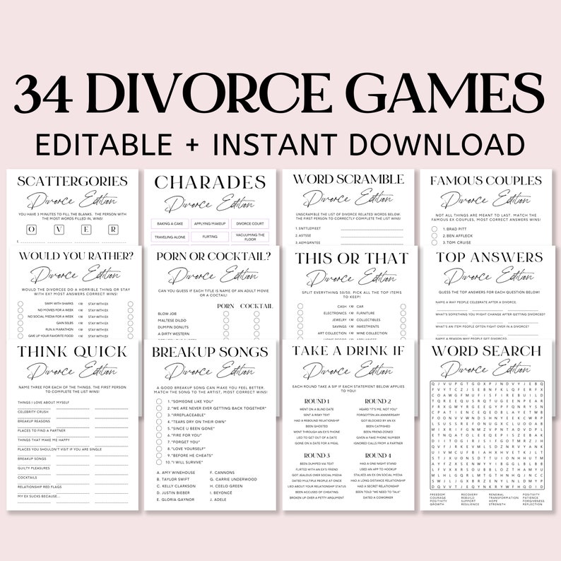 Editable Divorce Party Games Bundle, Couples Games, Breakup Party Games, Divorced Games, Divorced AF, Ladies Night Games image 1