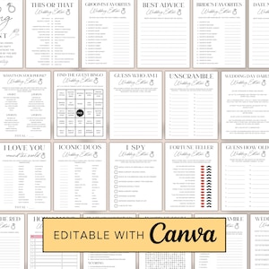 Editable Wedding Games Bundle, Wedding Table Activity, Wedding Games Cocktail Hour, Ice Breaker Wedding Games Canva Template, WP1 image 3