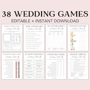 Editable Wedding Games Bundle, Wedding Table Activity, Wedding Games Cocktail Hour, Ice Breaker Wedding Games Canva Template, WP1
