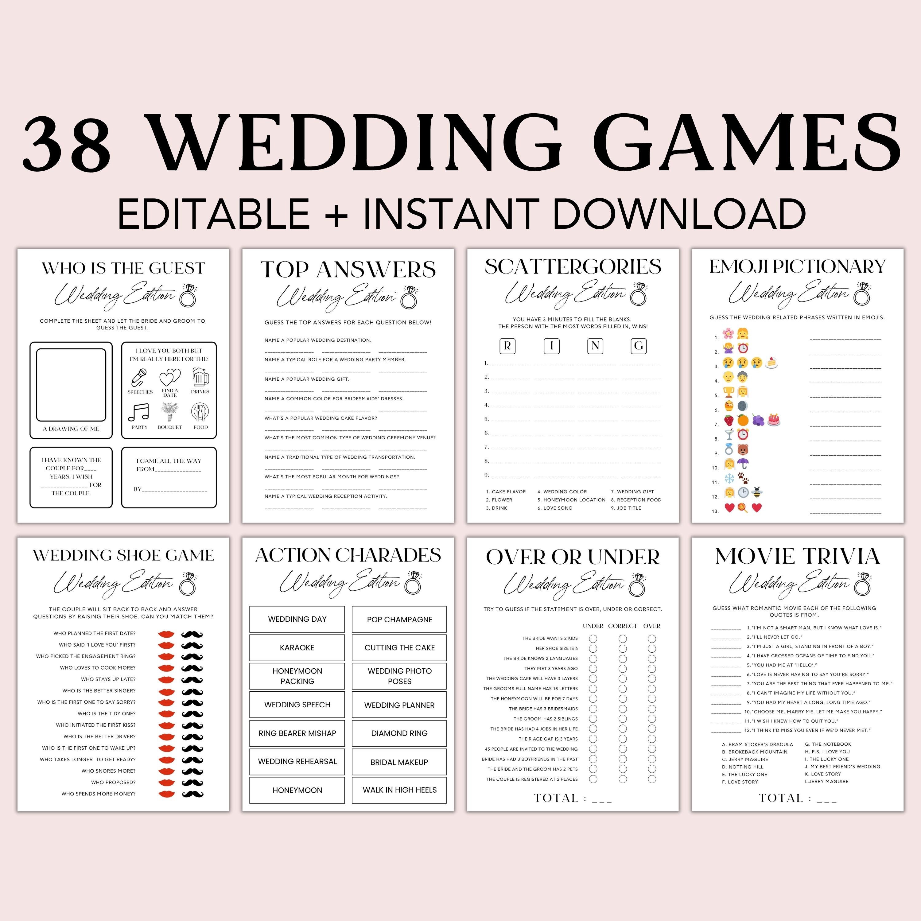 Editable Wedding Games Bundle, Wedding Table Activity, Wedding Games