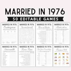 50th Anniversary Games Bundle, Married in 1976 Games, 50th Wedding Anniversary Activities, 1976 Games, Editable