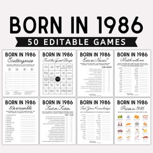 Lot de jeux de fête pour 40e anniversaire, né en 1986, 1986, jeux d'anniversaire pour 40e anniversaire, jeux de fête pour adultes,