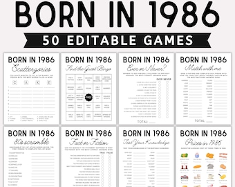 Lot de jeux de fête pour 40e anniversaire, né en 1986, 1986, jeux d'anniversaire pour 40e anniversaire, jeux de fête pour adultes,