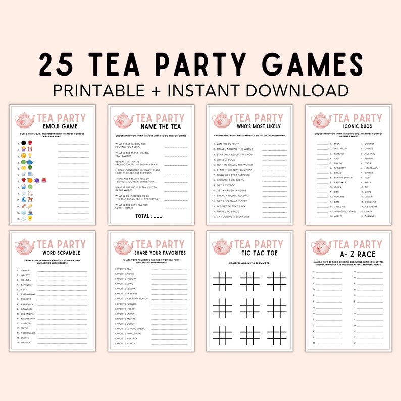 Tea Party Games Tea Party Activities Tea Party Bundle Etsy