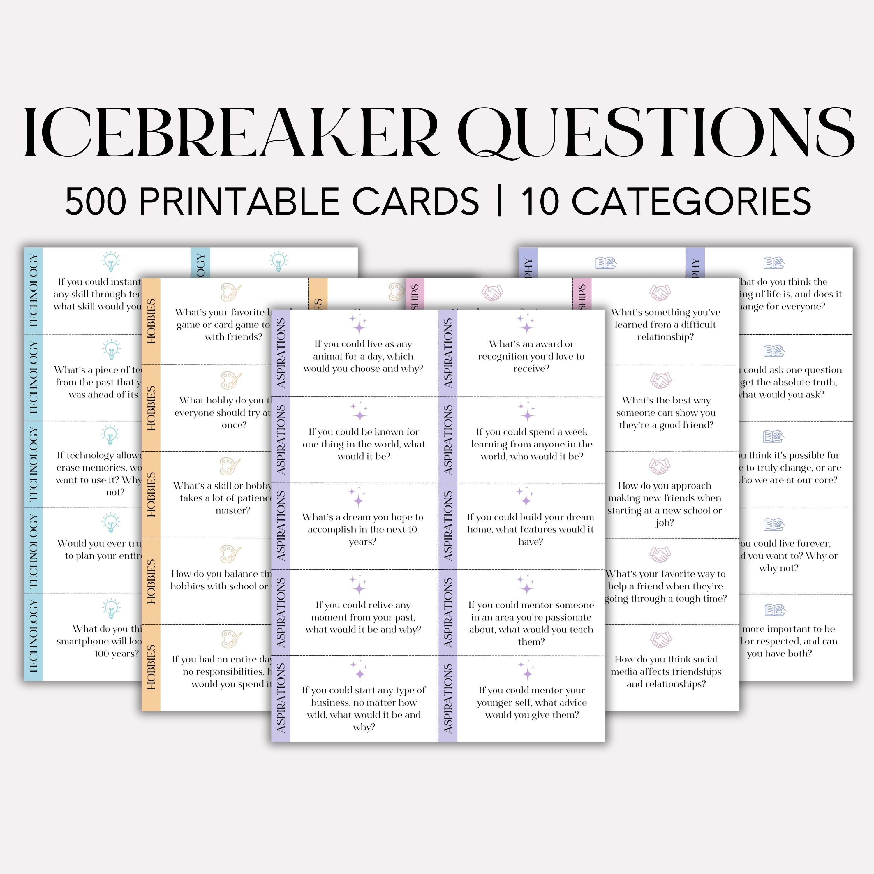 500 Icebreaker Questions: Printable Conversation Starter Cards (PDF)