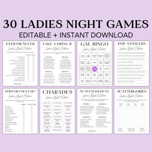Giochi modificabili per serate tra ragazze, pacchetto per serate tra ragazze, giochi per feste serali tra ragazze, attività divertenti per serate tra ragazze, giochi per adulti, Canva