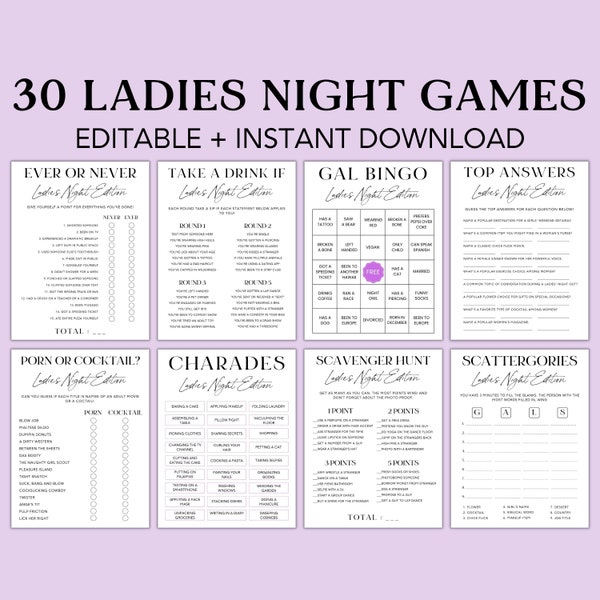Editable Ladies Night Games, Ladies Night Bundle, Ladies Night Party Games, Fun Girls Night Out Activity, Adult Games, Canva