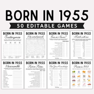 70er Geburtstagsparty Spiele Bundle, Geboren 1955, 1955 Geburtstagsspiele, 70er Geburtstagsspiele, Erwachsene Partyspiele,