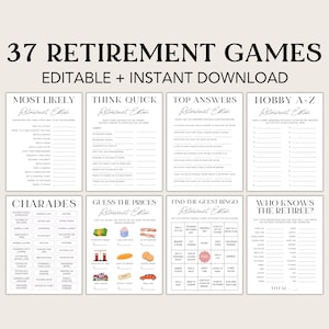 37 Retirement Party Games: Printable Icebreaker Activities (CANVA Editable)