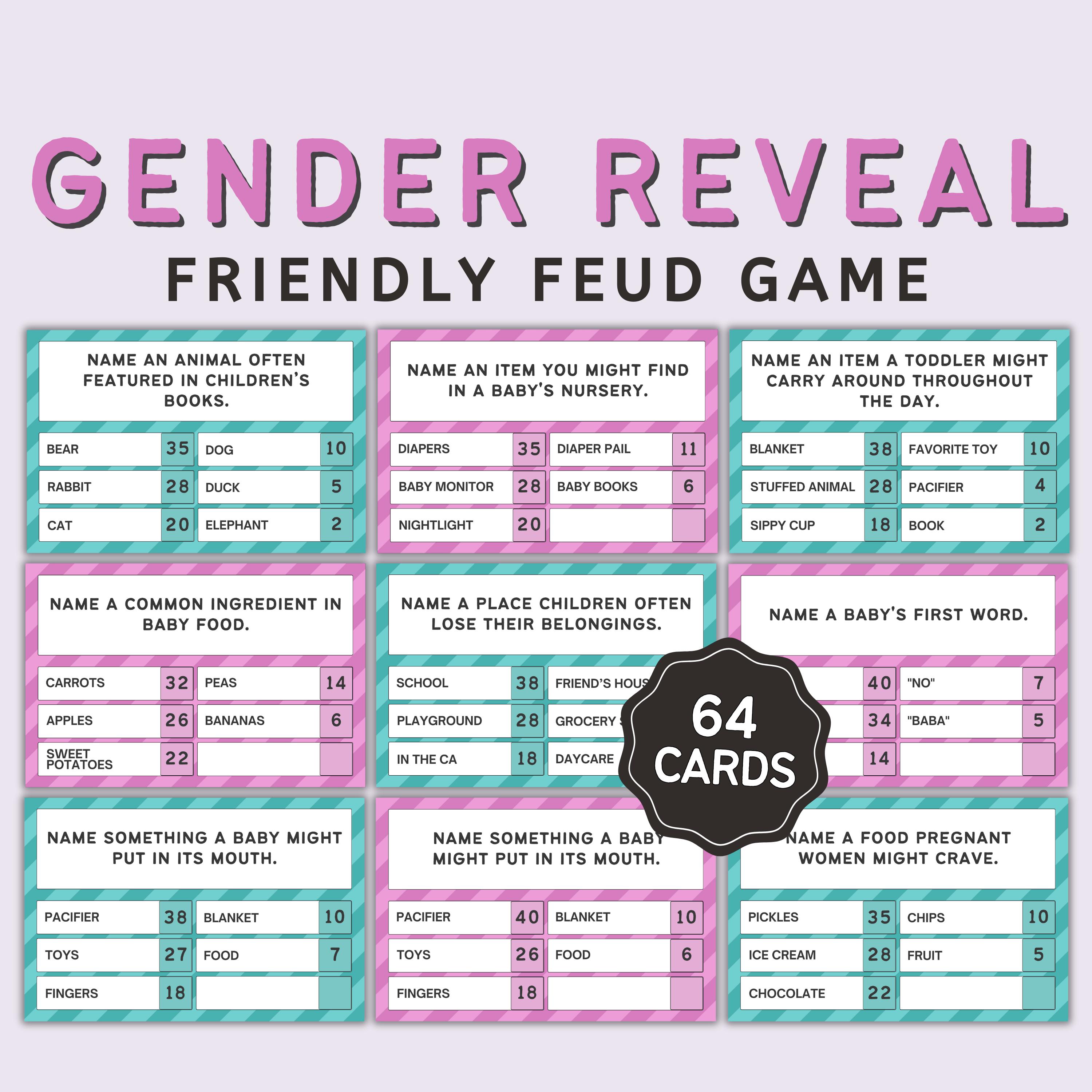 Gender Reveal Friendly Feud, Gender Reveal Games, Baby Gender Party Activity, Baby Shower Family Feud