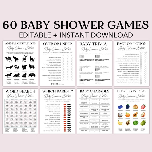 Editable Baby Shower Games Bundle, Baby Shower Games, Baby Shower Party Games, Baby Shower Ideas, Old Wives Tales, Canva Template