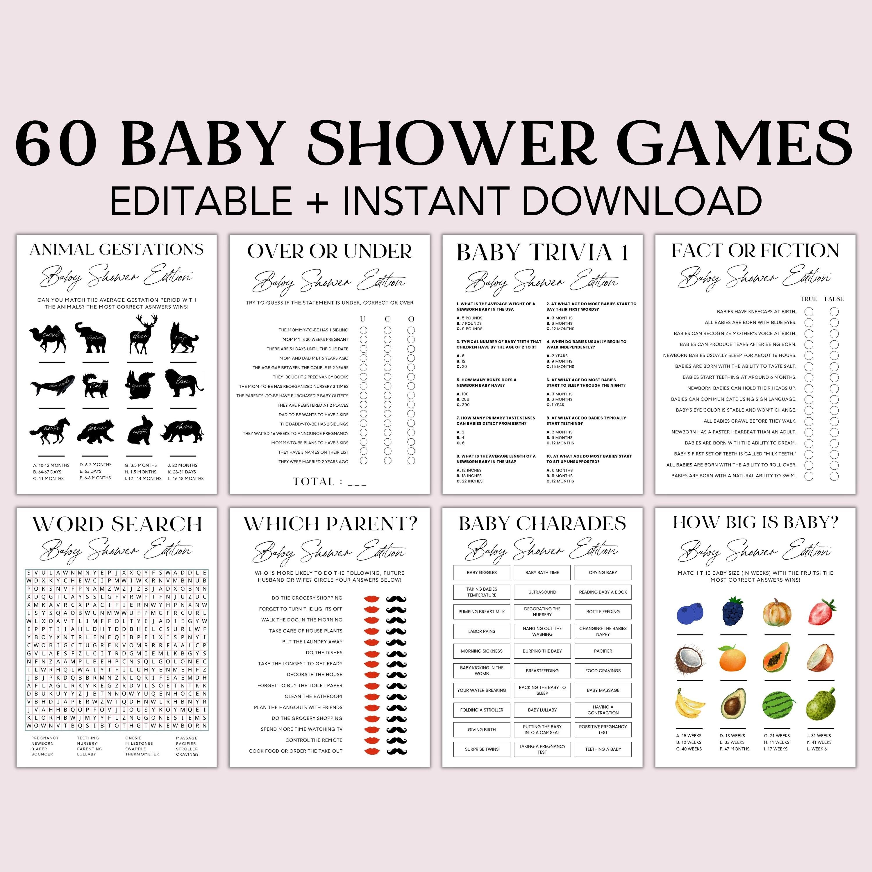 Editable Baby Shower Games Bundle, Baby Shower Games, Baby Shower Party