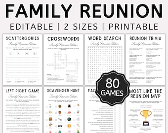 Family Reunion Game Bundle, Family Reunion Games, Canva Template, Family Reunion Idea, Editable Games for Reunion,  Family Reunion Printable