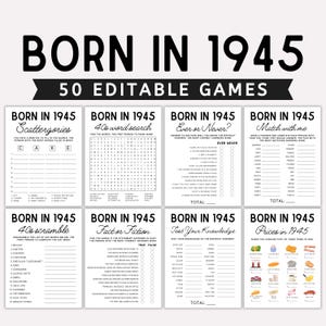 80th Birthday Party Games Bundle, Born in 1945, 1945 Birthday Games, 80th Birthday Games, Adult Party Games,