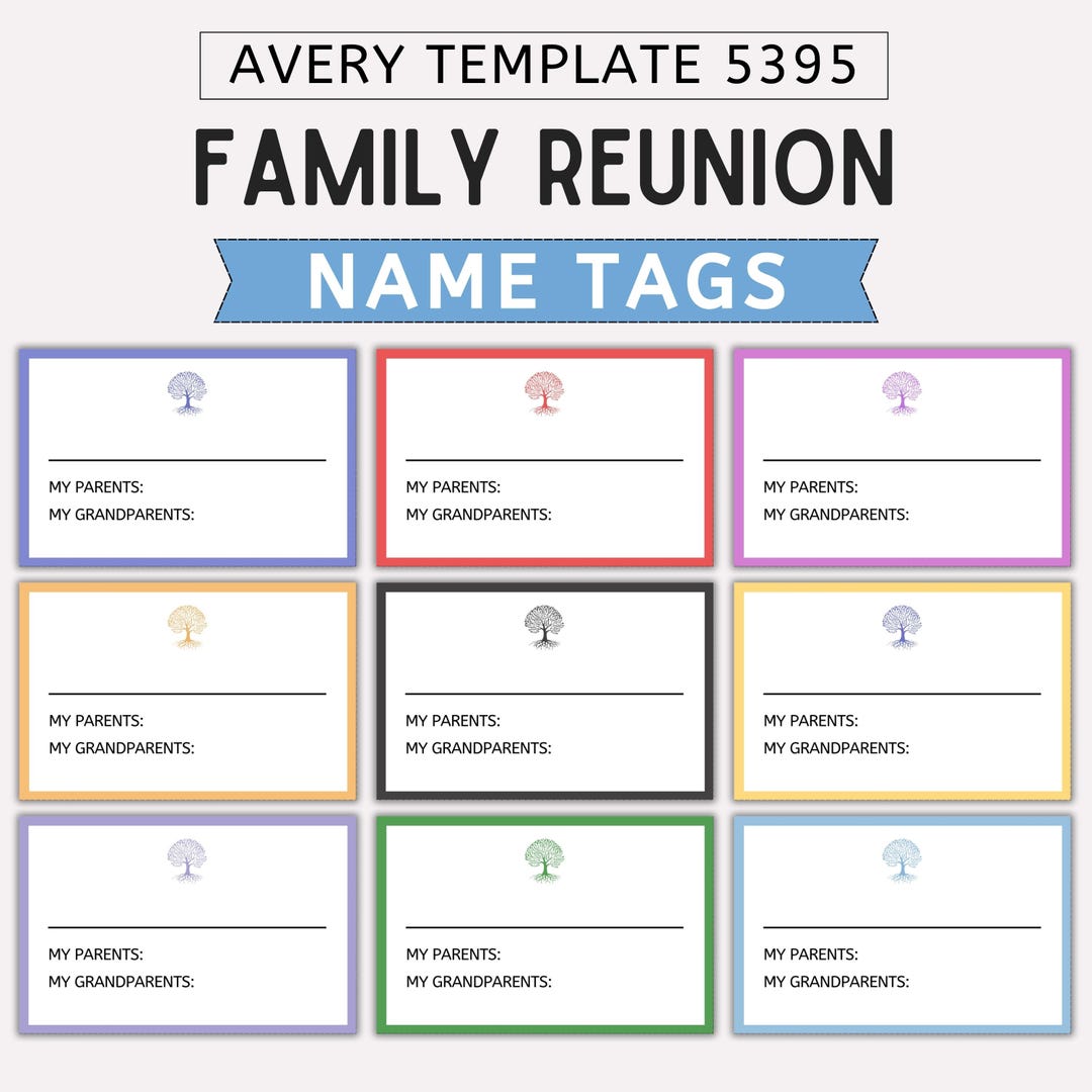 Family Reunion Name Tags, Avery Template, Reunion Nametags, Color-coded ...