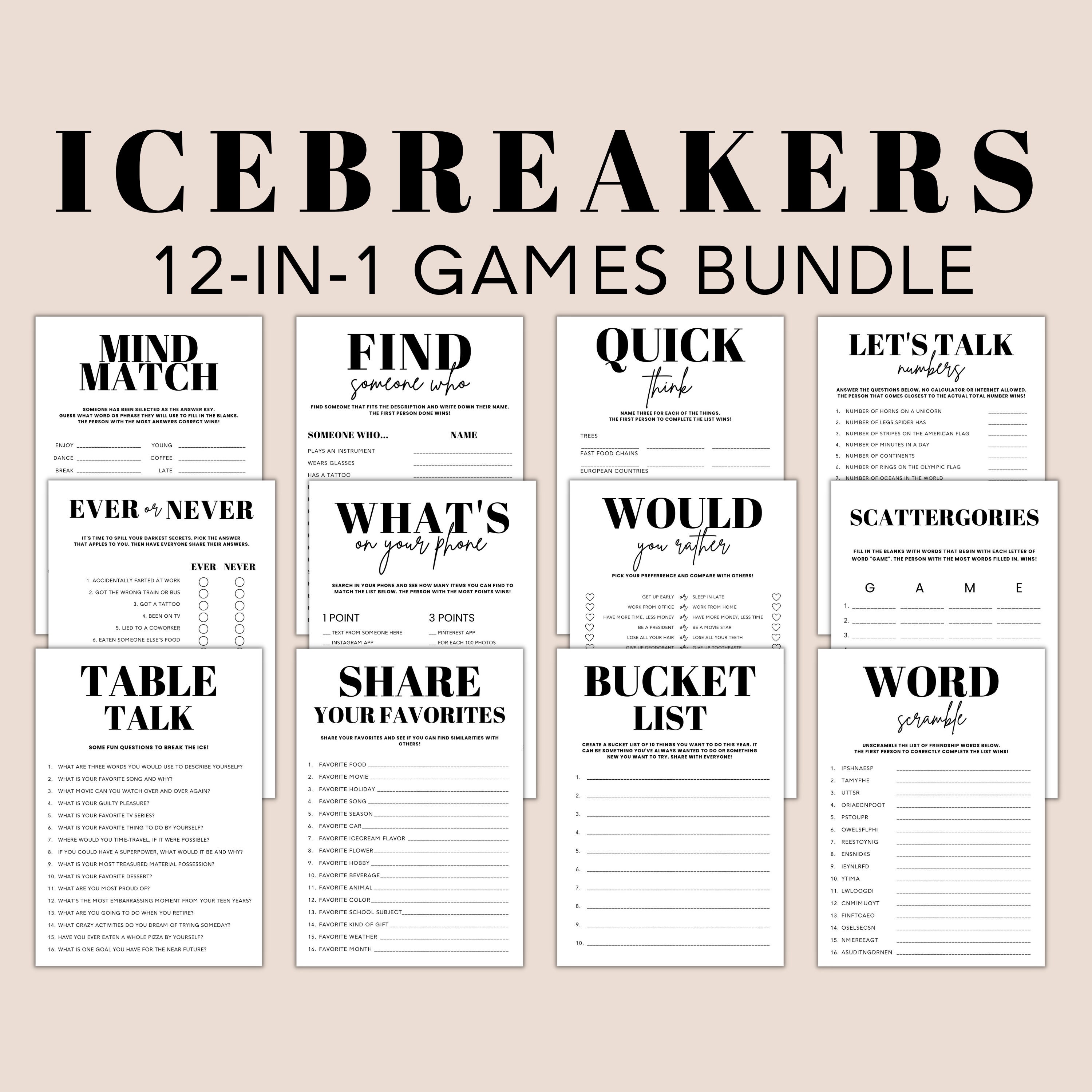 Icebreaker Games Bundle Ice Breaker Games Ice Breaker Questions Office  Party Games Happy Hour Games Printable Games ICE01 