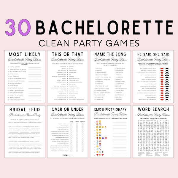 Clean Bachelorette Games Bundle, Bachelorette Party Games, Canva Template, Editable Modern Minimalist Bachelorette, Bachelorette Printable