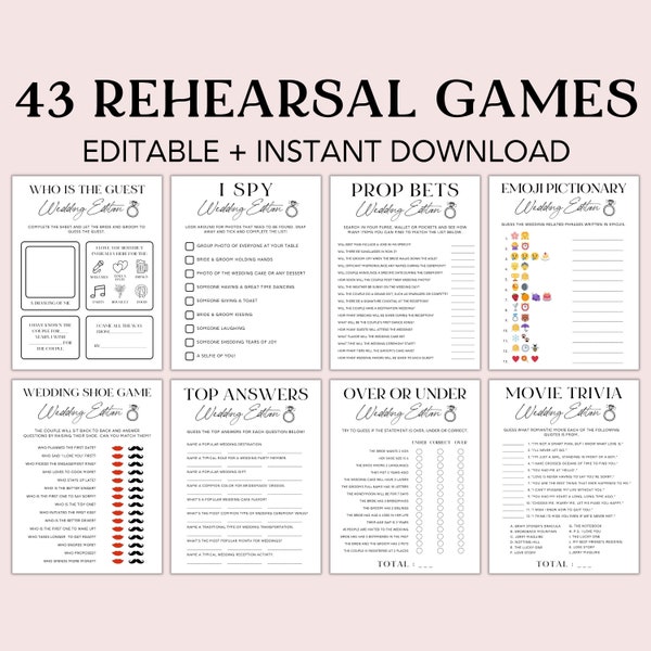 Wedding Rehearsal Games, Wedding Rehearsal Bundle, Wedding Table Activity, Wedding Games, Ice Breaker Wedding Canva EDITABLE, WP1