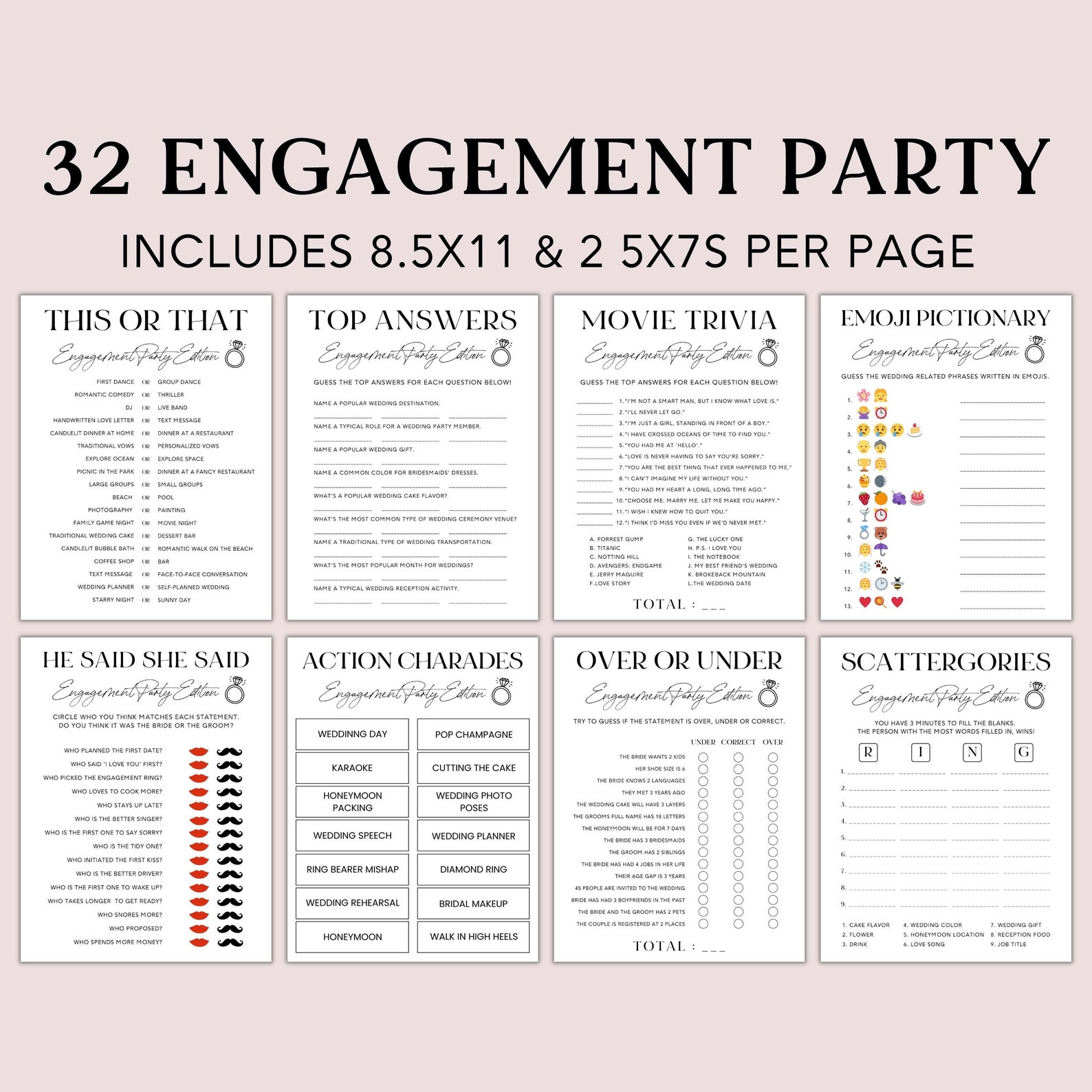 Engagement Party Games Bundle, Editable Engagement Games, Proposal ...