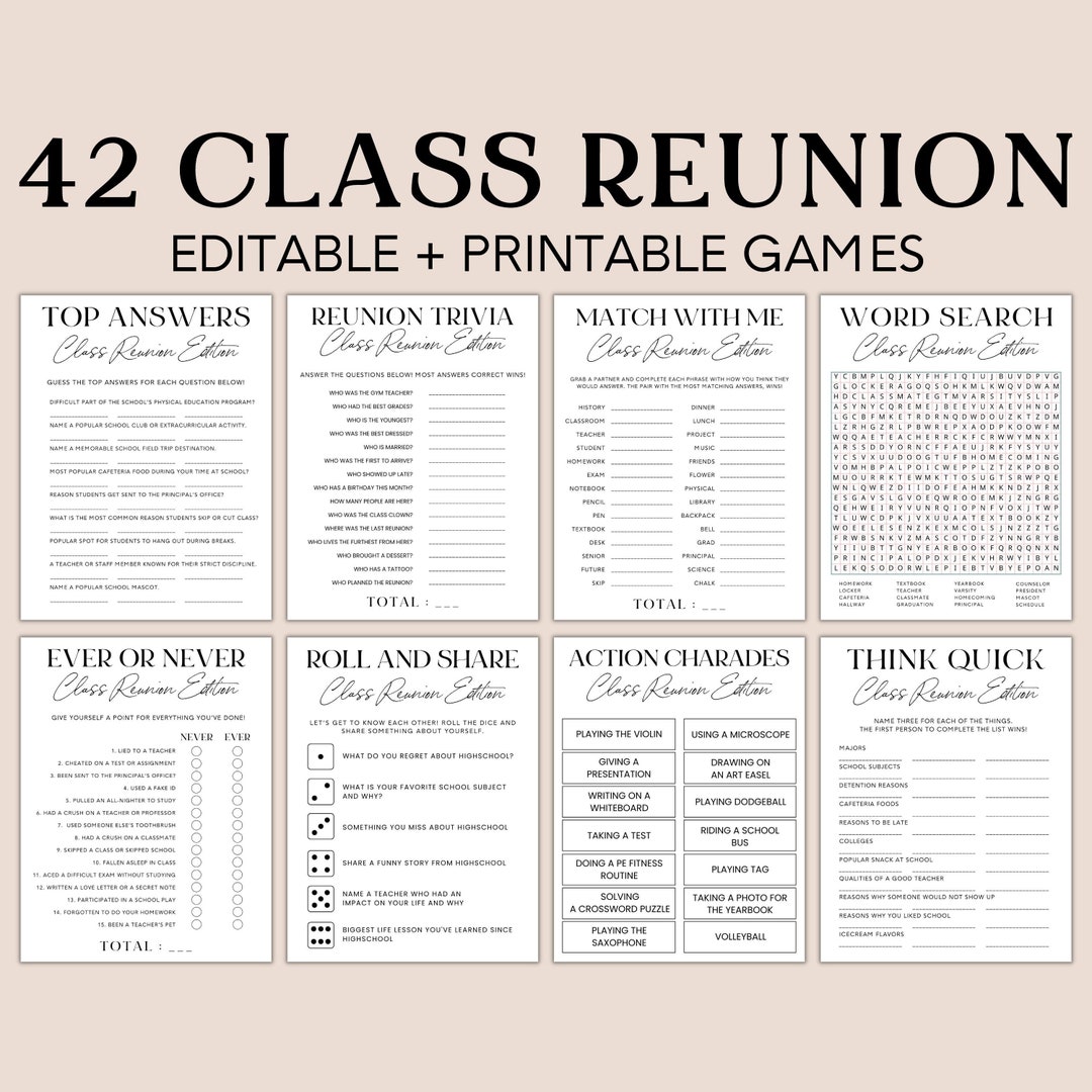 Class Reunion Game Bundle, Class Reunion Games, Canva Template, Class
