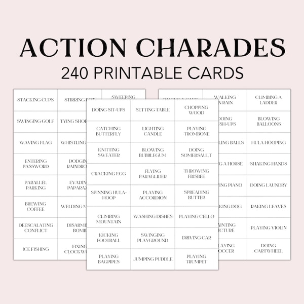 240 Printable Charades, Group Games, Action Charades for, Family Team Game for Kids and Adults, Family Game Night