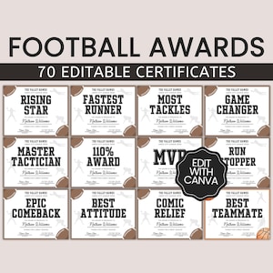 Editable Football Award Certificates, American Football Team Awards, End of Season Awards, Football Award Canva, Football Award Ceremony