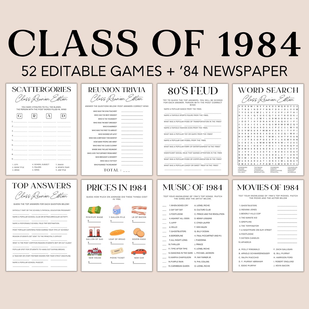 Class of 1984 Bundle, 40th Class Reunion Printable, Class Reunion Games ...