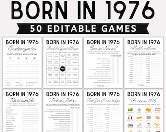 Paquete de juegos para fiesta de 50 cumpleaños, nacido en 1976, juegos de cumpleaños de 1976, juegos de 50 cumpleaños, juegos de fiesta para adultos,