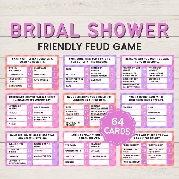 Bridal Shower Friendly Feud, Bridal Shower Games, Clean Bachelorette games, Bachelorette Games, Wedding Games