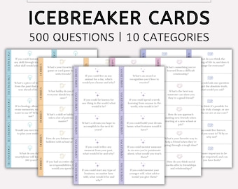 500 Icebreaker Questions: Printable Conversation Starter Cards, Conversation Topics,  Get To Know You, Question Cards, (PDF)